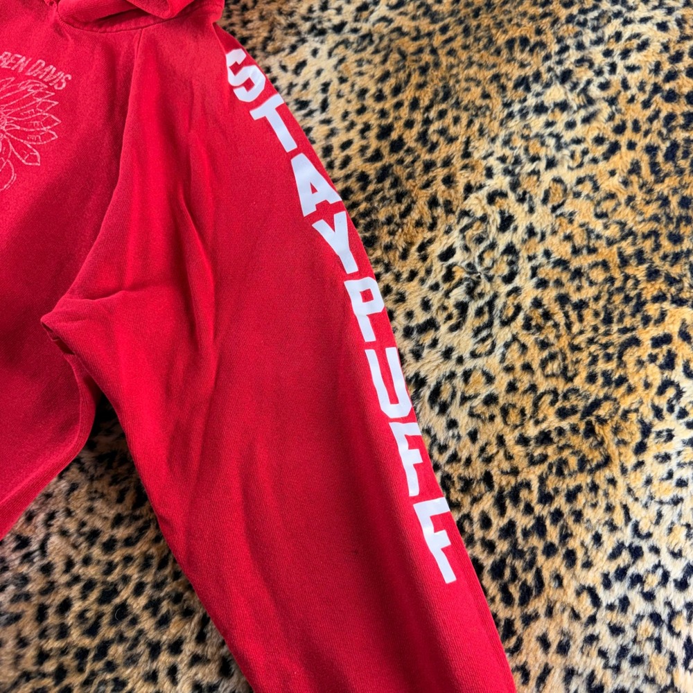 Vintage 90s Ben Davis 89 Wrestling 90 Red Graphic Hoodie Size S Stay Puff - Picture 3 of 9